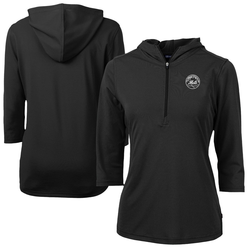 New York Mets Cutter & Buck Women's Virtue Eco Pique Half-Zip 3/4 Sleeve Pullover Hoodie | MLB On Sale