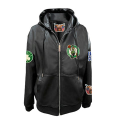 Boston Celtics Jeff Hamilton Vegan Leather Full-Zip Hoodie New
