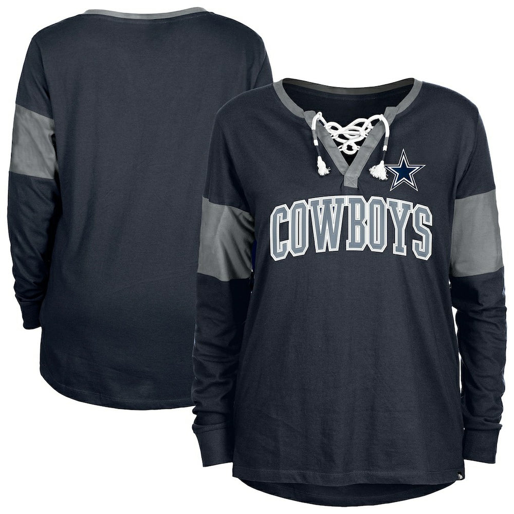 Dallas Cowboys New Era Women's Lace-Up Notch-Neck Long Sleeve T-Shirt