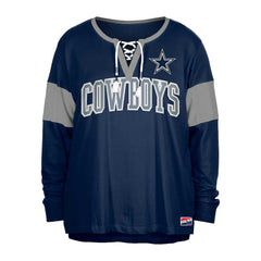 Dallas Cowboys New Era Women's Plus Size Lace-Up Notch Neck Long Sleeve T-Shirt