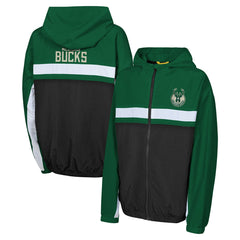 Milwaukee Bucks Youth Headliner Windbreaker Full-Zip Hoodie Jacket New