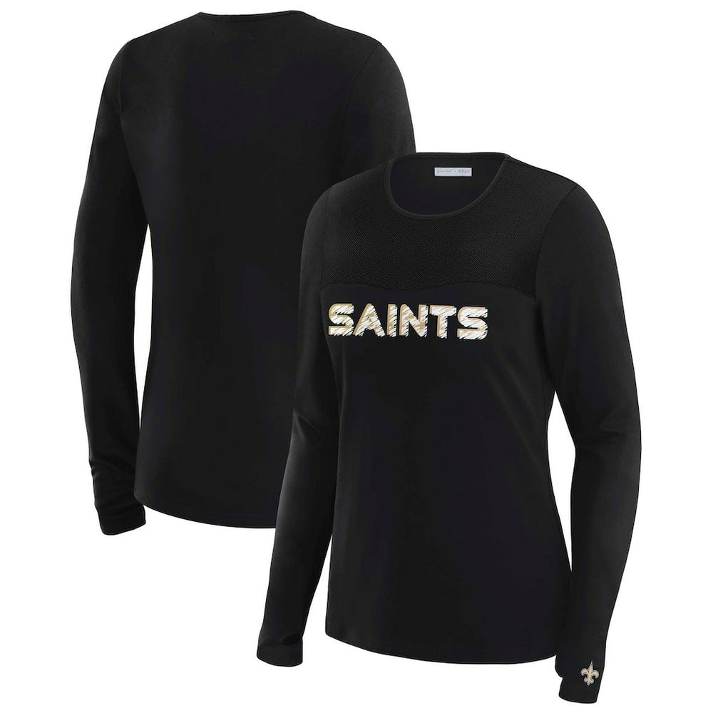 New Orleans Saints WEAR by Erin Andrews x Gracie Hunt Women's Mesh Panel Long Sleeve T-Shirt