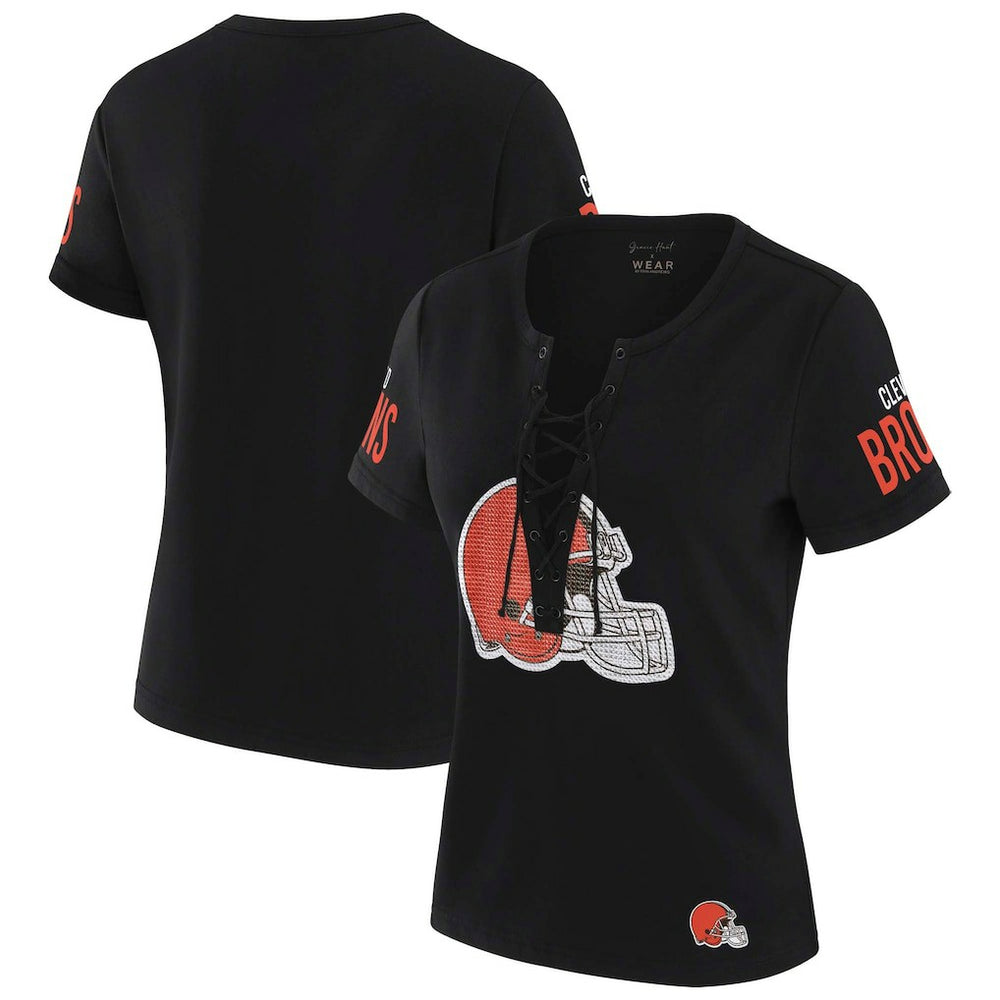 Cleveland Browns WEAR by Erin Andrews x Gracie Hunt Women's Draft Me Lace-Up T-Shirt