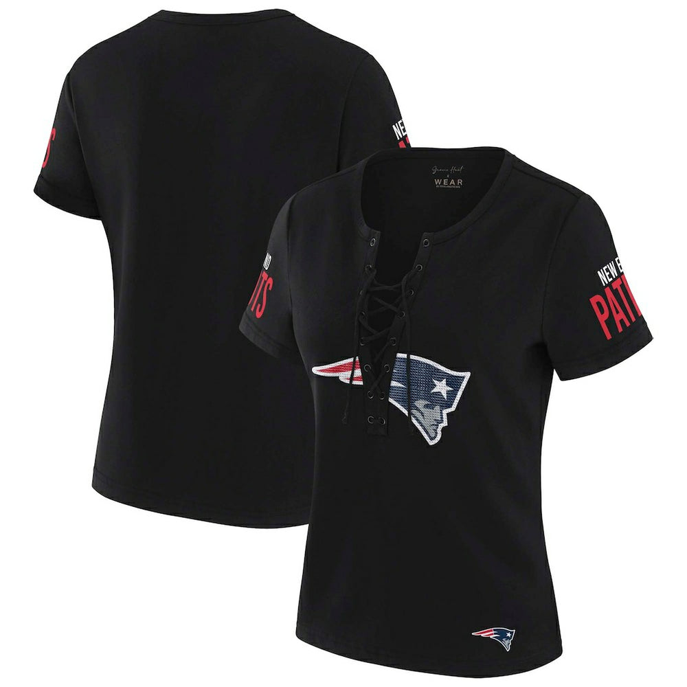 New England Patriots WEAR by Erin Andrews x Gracie Hunt Women's Draft Me Lace-Up T-Shirt