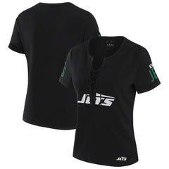 New York Jets WEAR by Erin Andrews x Gracie Hunt Women's Draft Me Lace-Up T-Shirt