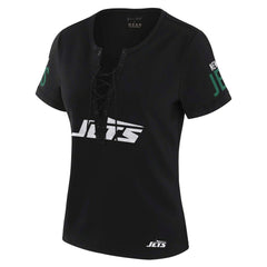 New York Jets WEAR by Erin Andrews x Gracie Hunt Women's Draft Me Lace-Up T-Shirt