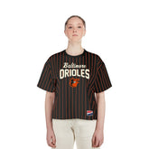 Baltimore Orioles New Era Women's Cooperstown Collection Multiplier Pinstripe Cropped T-Shirt | MLB On Sale