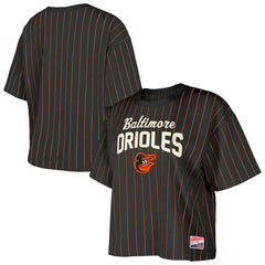 Baltimore Orioles New Era Women's Cooperstown Collection Multiplier Pinstripe Cropped T-Shirt | MLB On Sale