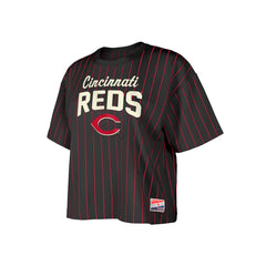 Cincinnati Reds New Era Women's Cooperstown Collection Multiplier Pinstripe Cropped T-Shirt | MLB Outlet