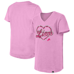 Detroit Lions New Era Girls Youth Flip Sequins V-Neck T-Shirt