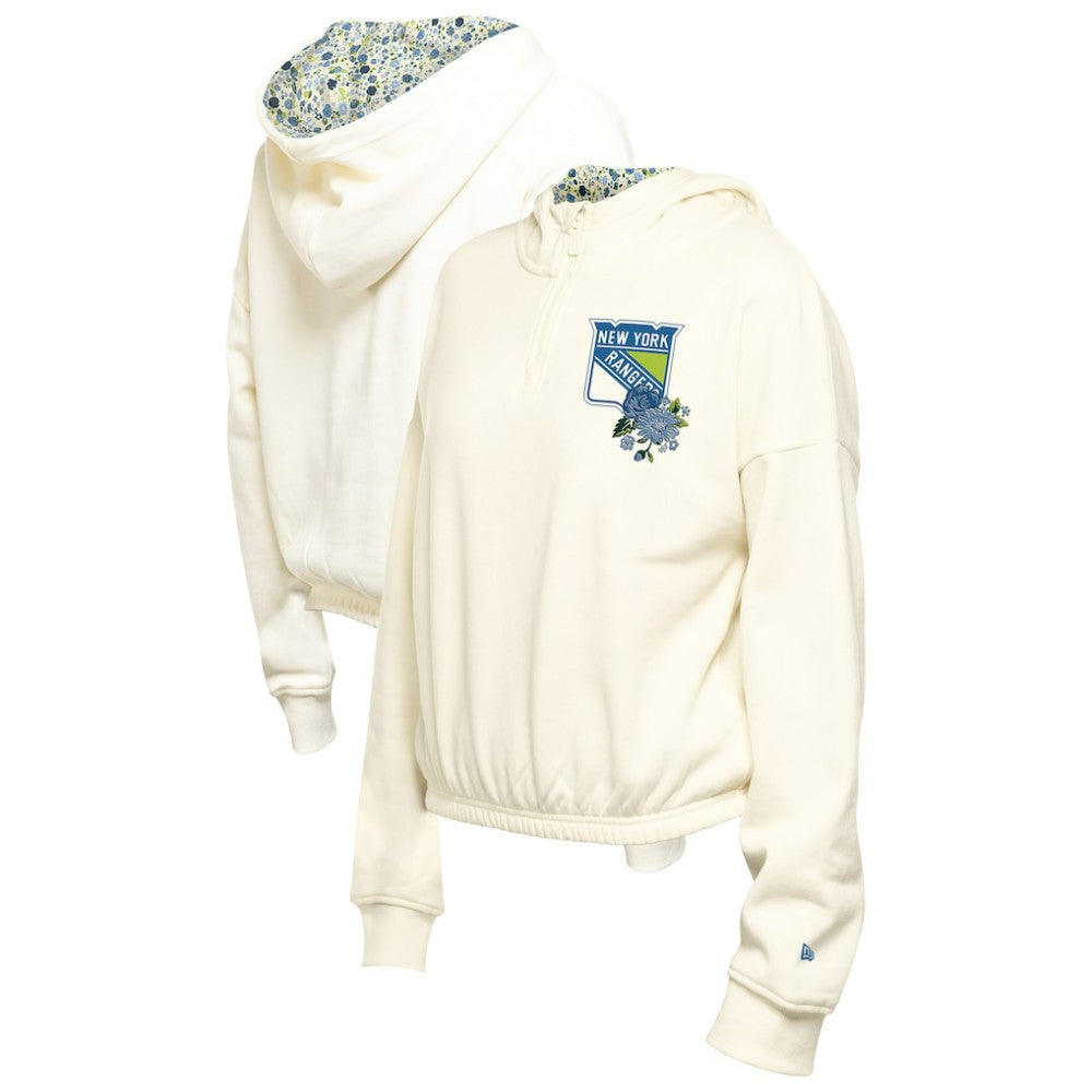 New York Rangers New Era Women's Glam Game Quarter-Zip Cropped Floral Hoodie Pullover On Sale
