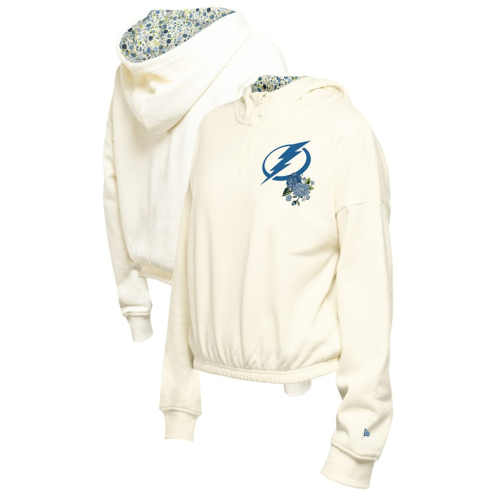 Tampa Bay Lightning New Era Women's Glam Game Quarter-Zip Cropped Floral Hoodie Pullover For Sale