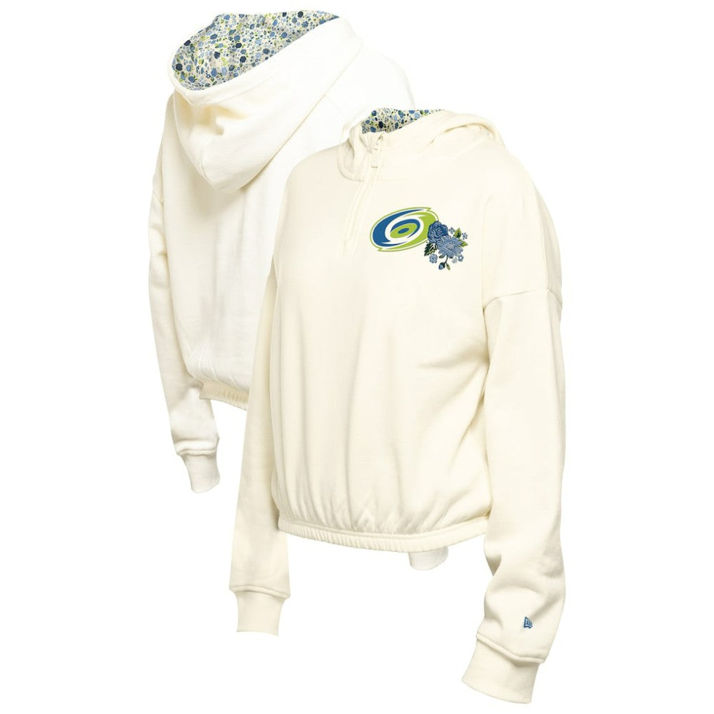 Carolina Hurricanes New Era Women's Glam Game Quarter-Zip Cropped Floral Hoodie Pullover Outlet