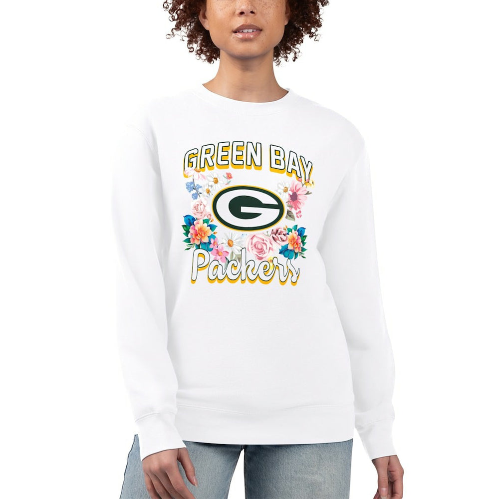 Green Bay Packers G-III 4Her by Carl Banks Women's Flower Logo Graphic Fleece Pullover Sweatshirt