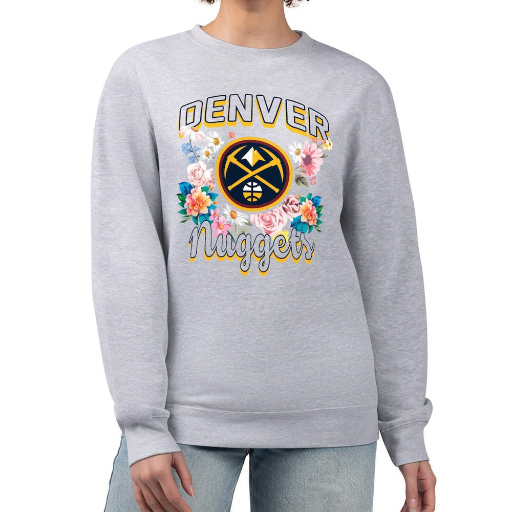 Denver Nuggets G-III 4Her by Carl Banks Women's Flowers Team Logo Graphic Fleece Crewneck Pullover Sweatshirt sale Outlet