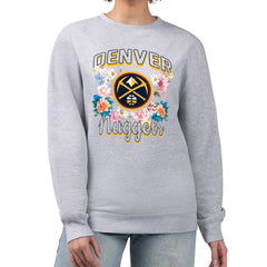 Denver Nuggets G-III 4Her by Carl Banks Women's Flowers Team Logo Graphic Fleece Crewneck Pullover Sweatshirt sale Outlet