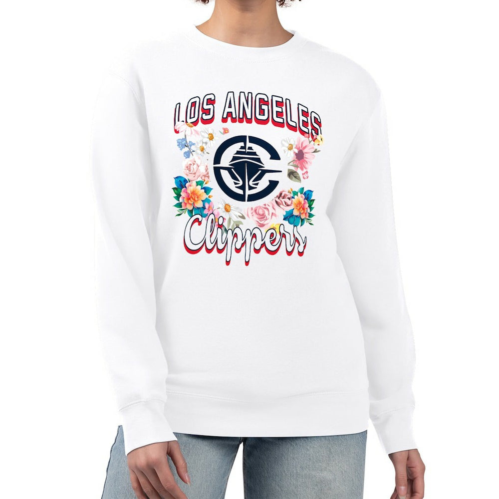 LA Clippers G-III 4Her by Carl Banks Women's Flowers Team Logo Graphic Fleece Crewneck Pullover Sweatshirt Online