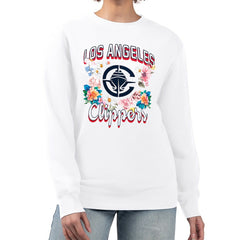 LA Clippers G-III 4Her by Carl Banks Women's Flowers Team Logo Graphic Fleece Crewneck Pullover Sweatshirt Online