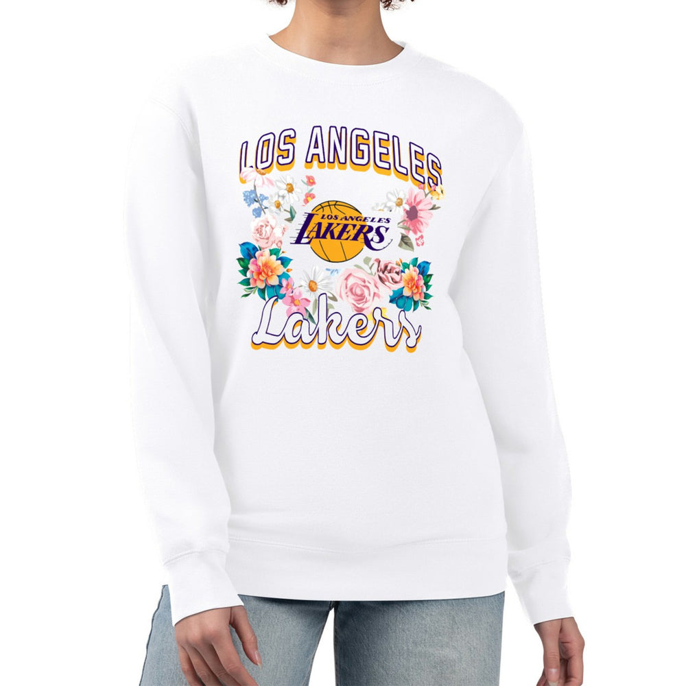 Los Angeles Lakers G-III 4Her by Carl Banks Women's Flowers Team Logo Graphic Fleece Crewneck Pullover Sweatshirt For Sale
