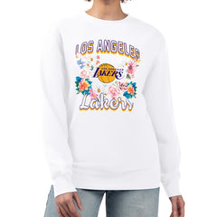Los Angeles Lakers G-III 4Her by Carl Banks Women's Flowers Team Logo Graphic Fleece Crewneck Pullover Sweatshirt For Sale