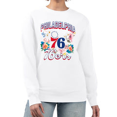 Philadelphia 76ers G-III 4Her by Carl Banks Women's Flowers Team Logo Graphic Fleece Crewneck Pullover Sweatshirt Outlet
