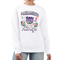 Sacramento Kings G-III 4Her by Carl Banks Women's Flowers Team Logo Graphic Fleece Crewneck Pullover Sweatshirt On Sale