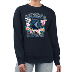 Minnesota Timberwolves G-III 4Her by Carl Banks Women's Flowers Team Logo Graphic Fleece Crewneck Pullover Sweatshirt Outlet