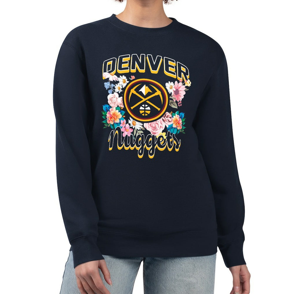 Denver Nuggets G-III 4Her by Carl Banks Women's Flowers Team Logo Graphic Fleece Crewneck Pullover Sweatshirt sale On Sale