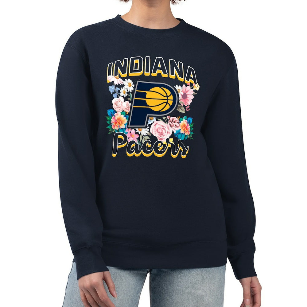 Indiana Pacers G-III 4Her by Carl Banks Women's Flowers Team Logo Graphic Fleece Crewneck Pullover Sweatshirt On Sale