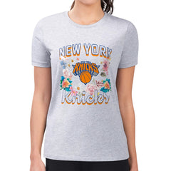 New York Knicks G-III 4Her by Carl Banks Women's Super-Slim Fit Lightweight Flowers Team Logo Graphic T-Shirt For Sale
