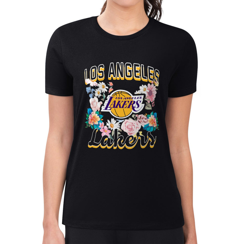 Los Angeles Lakers G-III 4Her by Carl Banks Women's Super-Slim Fit Lightweight Flowers Team Logo Graphic T-Shirt Outlet