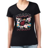 Miami Heat G-III 4Her by Carl Banks Women's Super-Slim Fit Lightweight Flowers Team Logo Graphic V-Neck T-Shirt On Sale