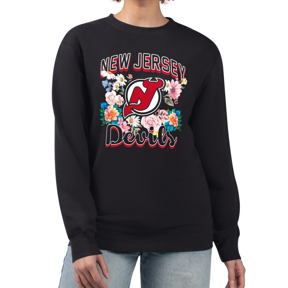 New Jersey Devils G-III 4Her by Carl Banks Women's Flower Logo Pullover Sweatshirt Online