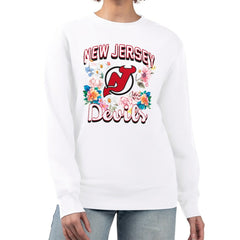 New Jersey Devils G-III 4Her by Carl Banks Women's Flower Logo Pullover Sweatshirt Sale