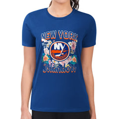 New York Islanders G-III 4Her by Carl Banks Women's Super-Slim Fit Lightweight Flower Logo T-Shirt For Sale
