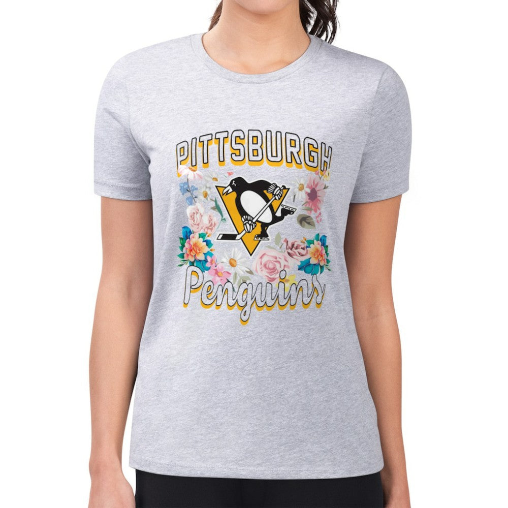 Pittsburgh Penguins G-III 4Her by Carl Banks Women's Super-Slim Fit Lightweight Flower Logo T-Shirt For Sale
