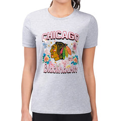 Chicago Blackhawks G-III 4Her by Carl Banks Women's Super-Slim Fit Lightweight Flower Logo T-Shirt Discount