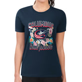 Columbus Blue Jackets G-III 4Her by Carl Banks Women's Super-Slim Fit Lightweight Flower Logo T-Shirt For Sale
