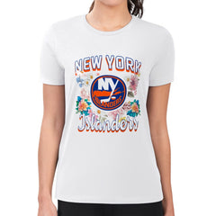 New York Islanders G-III 4Her by Carl Banks Women's Super-Slim Fit Lightweight Flower Logo T-Shirt Sale