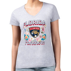 Florida Panthers G-III 4Her by Carl Banks Women's Super-Slim Fit Lightweight Flower Logo V-Neck T-Shirt On Sale