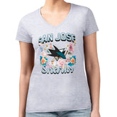 San Jose Sharks G-III 4Her by Carl Banks Women's Super-Slim Fit Lightweight Flower Logo V-Neck T-Shirt For Sale