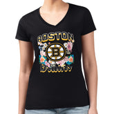 Boston Bruins G-III 4Her by Carl Banks Women's Super-Slim Fit Lightweight Flower Logo V-Neck T-Shirt Outlet