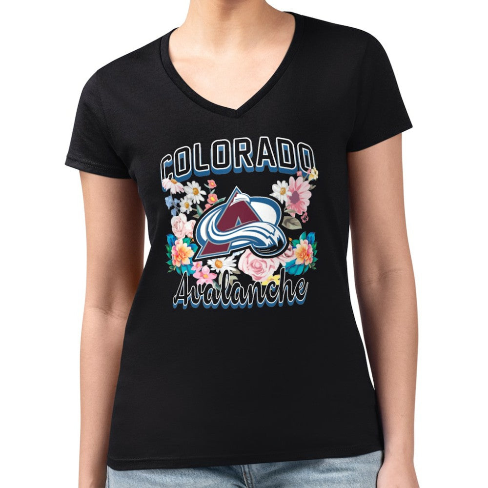 Colorado Avalanche G-III 4Her by Carl Banks Women's Super-Slim Fit Lightweight Flower Logo V-Neck T-Shirt Online