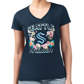 Seattle Kraken G-III 4Her by Carl Banks Women's Super-Slim Fit Lightweight Flower Logo V-Neck T-Shirt Discount