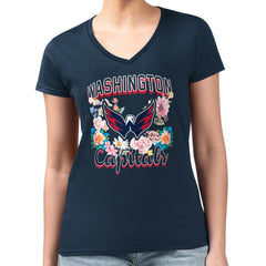 Washington Capitals G-III 4Her by Carl Banks Women's Super-Slim Fit Lightweight Flower Logo V-Neck T-Shirt For Sale