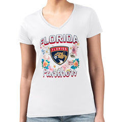 Florida Panthers G-III 4Her by Carl Banks Women's Super-Slim Fit Lightweight Flower Logo V-Neck T-Shirt Sale