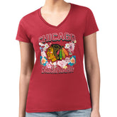Chicago Blackhawks G-III 4Her by Carl Banks Women's Super-Slim Fit Lightweight Flower Logo V-Neck T-Shirt For Sale