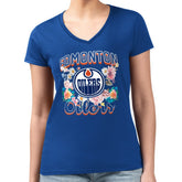 Edmonton Oilers G-III 4Her by Carl Banks Women's Super-Slim Fit Lightweight Flower Logo V-Neck T-Shirt Outlet