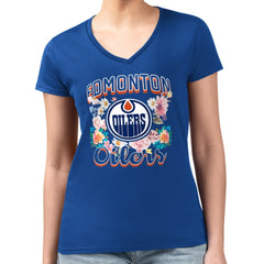 Edmonton Oilers G-III 4Her by Carl Banks Women's Super-Slim Fit Lightweight Flower Logo V-Neck T-Shirt Outlet