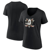 Anaheim Ducks Women's Primary Logo V-Neck T-Shirt – Black For Sale